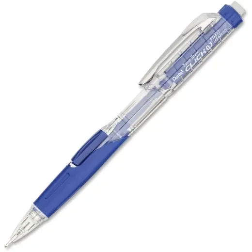 Pentel Twist-Erase Click Mechanical Pencil, 2 Lead, Medium Point, 0.7 Mm, Transparent, Blue Barrel