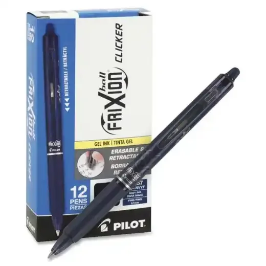 Pilot Frixion Ball Clicker Erasable Retractable Gel Pens, Pack Of 12, Fine Point, 0.7 Mm, Navy Blue Barrel, Navy Blue Ink