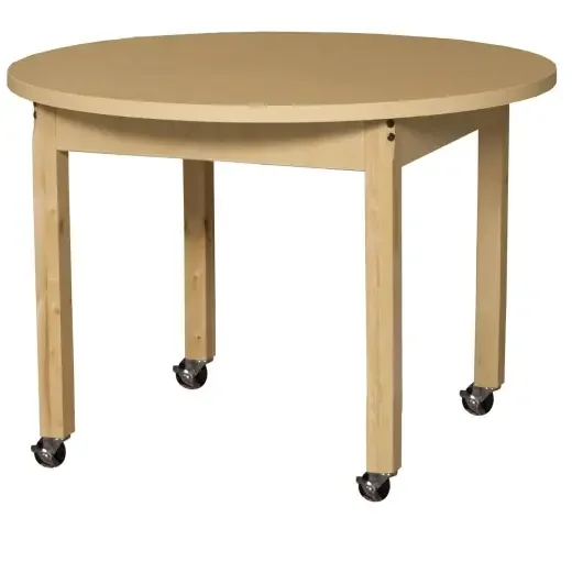 Round High Pressure Laminate Table with Hardwood Legs, 16″
