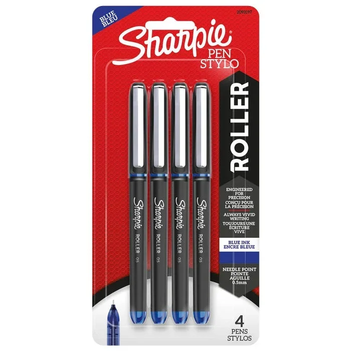 Sharpie Rollerball Pens, Needle Point, 0.5mm, Blue Ink, Set of 4