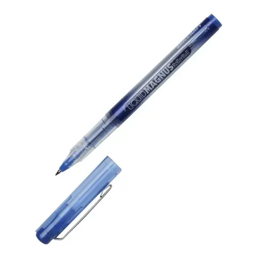 Skilcraft Abilityone Free Ink Rollerball Pens, Medium Point, 0.7 Mm, Silver Barrel, Blue Ink, Pack Of 12 Pens