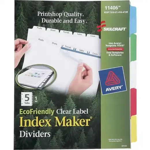 Skilcraft Index Maker Label Dividers, Clear, Set of 5