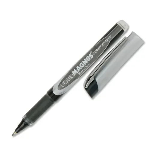 Skilcraft Liquid Magnus Comfort Grip Rollerball Pens, Fine Point, 0.7 Mm, Black Barrel, Black Ink, Pack Of 4