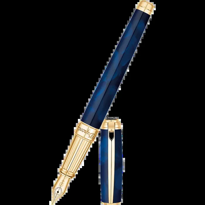 ST Dupont Atelier Line D Large Fountain Pen – Gold Trim – Blue Natural Lacquer