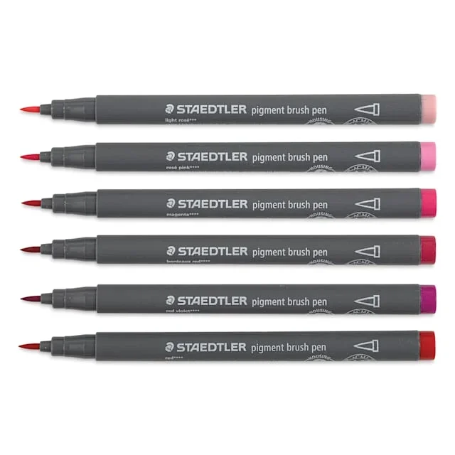 Staedtler Pigment Arts Brush Pens – Reds and Pinks, Set of 6