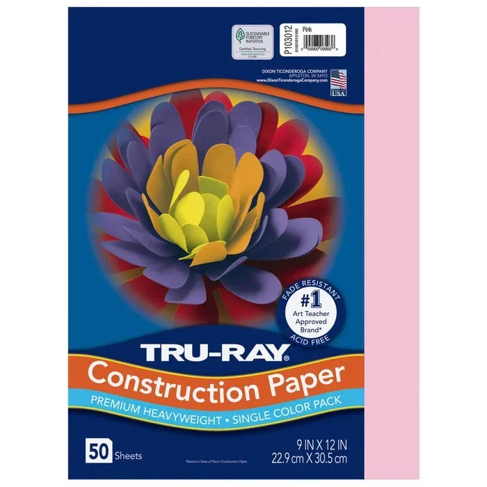 Tru-Ray Sulphite Construction Paper, 9 x 12 Inches, Pink, 50 Sheets
