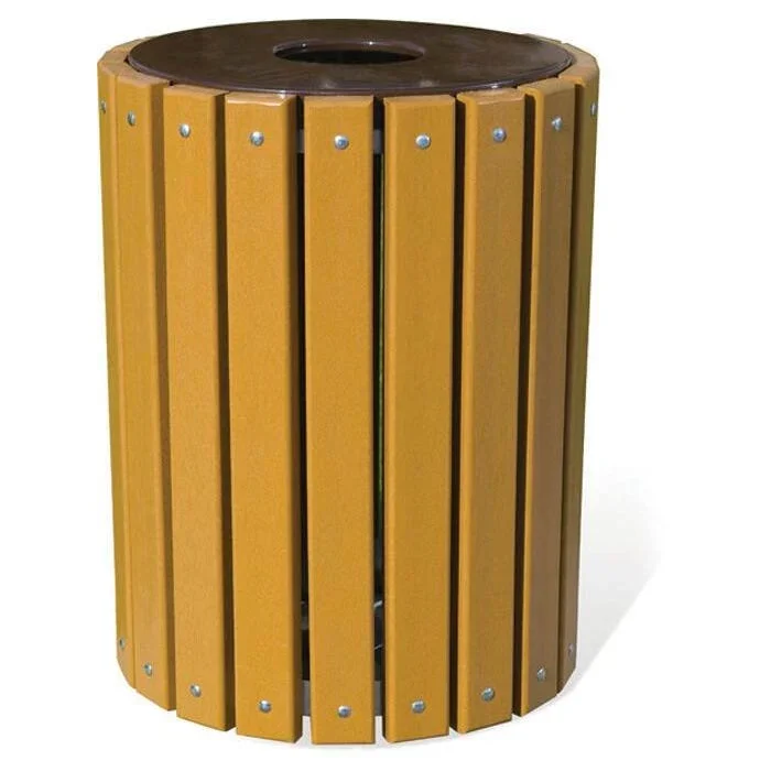 UltraSite Wood Slat 32 Gal Trash Receptacle, Redwood Stain