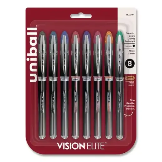 Uniball Vision Elite Hybrid Gel Pen, Fine 0.5 Mm, Assorted Ink And Barrel Colors