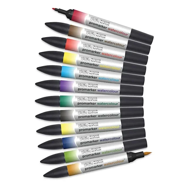 Winsor & Newton Promarker Watercolor Markers – Basic Colors, Set of 12