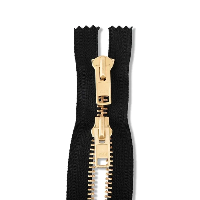 YKK #10 20″ Brass Two-Way Non-Separating Coverall Zipper – Black (580)