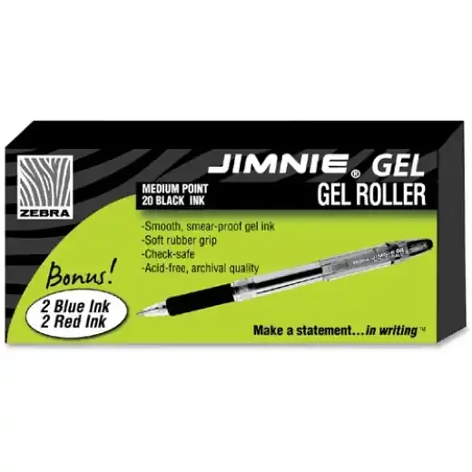 Zebra Jimnie Gel Pen Value Pack, Stick, Medium 0.7 Mm, Black Ink, Clear/Black Barrel, 24/Box
